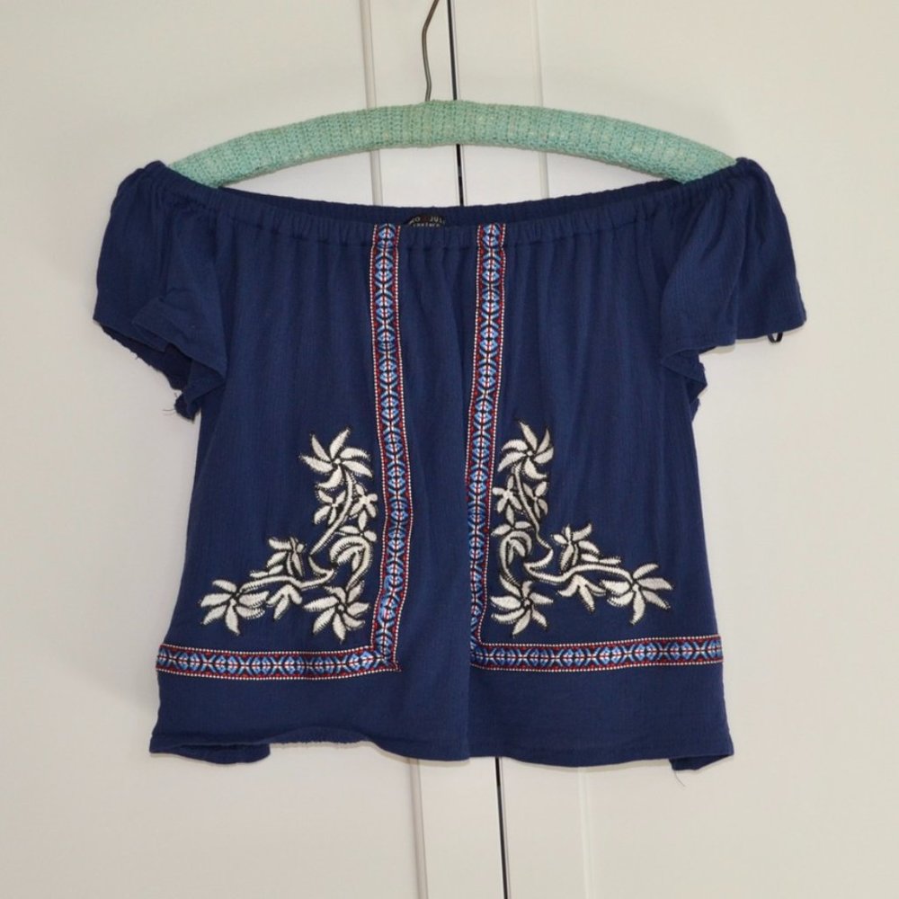 Off The Shoulder Embroidered Crop Top